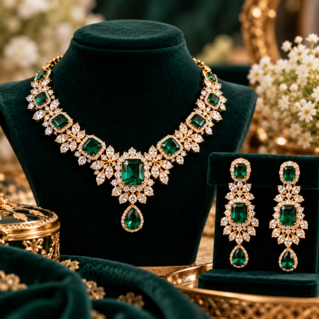 Emerald Necklace & Earring Set