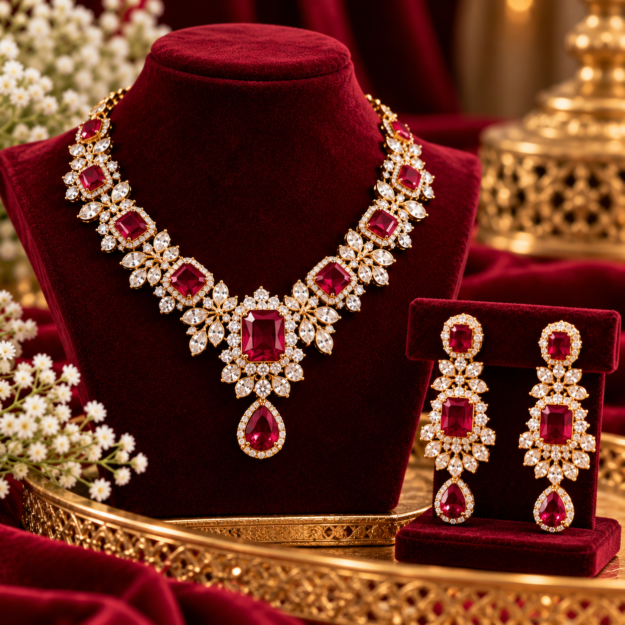 Royal Ruby Necklace & Earring Set