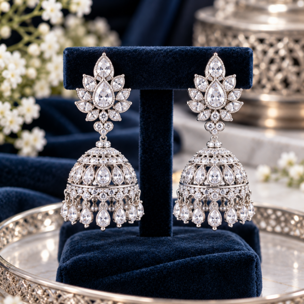 Elegant Silver Jhumka Earrings